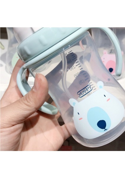Karikatür Bebek Besleme Şişe Tritan Bebek Drinker Sippy Eğitim Kupası Çocuk Kupa Bebek Süt Su Şişesi Saman Içme Öğrenmek | Bardaklar (Mavi) modelleri