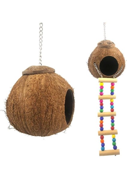Doğal Hindistan Cevizi Kabuğu Kuş Nest House Hut Kafes Besleyici Pet Papağan Asılı Oyuncak ile Kuş Kafesleri ve Yuvalar (Yurt Dışından)