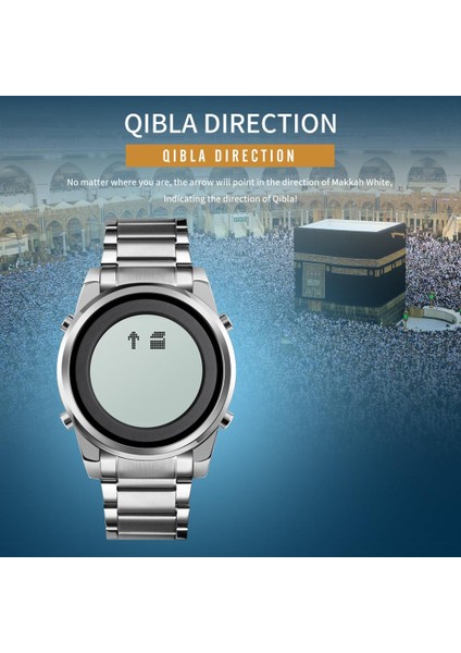 Yuvarlak Qibla Dijital Izle Erkekler Için Qibla Zaman Hatırlatma LED Altın Çelik Dini Ay Elektronik Namaz Erkek Saatler 1734 | Dijital Saatler (Altın)(Yurt Dışından)