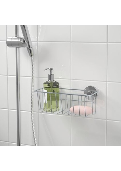 Duş Sepeti  Vantuzlu Meridyendukkan Çinko Kaplama 24X11 cm Çelik, Galvanizli, Banyo Duvar Rafı