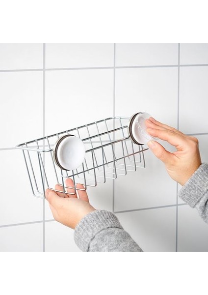 Duş Sepeti  Vantuzlu Meridyendukkan Çinko Kaplama 24X11 cm Çelik, Galvanizli, Banyo Duvar Rafı