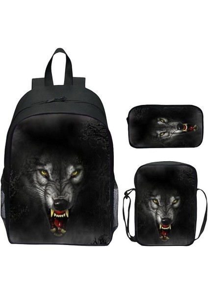 3 Adet 3D Kurt Baskı Okul Çantası Anaokulu Sırt Çantası Anime Çantası Messenger Çanta ile Anime Satchel (Yurt Dışından)