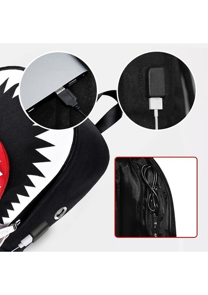 Aydınlık Sırt Çantası Köpekbalığı Laptop Sırt Çantası USB Şarj Okul Çantası Su Geçirmez Seyahat Çantası LC384 (Yurt Dışından)