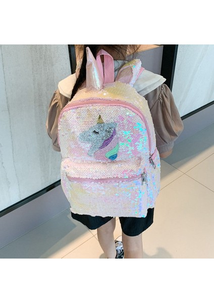Unicorn Pullu Sırt Çantası Karikatür Okul Çantası Okul Büyük Kapasiteli Çift Omuz Sırt Çantası (Yurt Dışından)