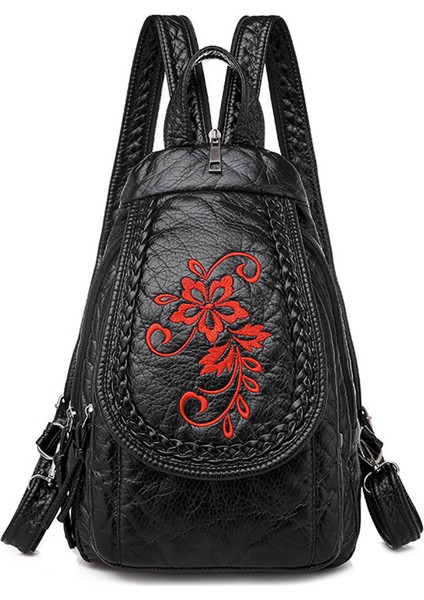 Sırt Çantası Nakış Pu Deri Sırt Çantaları Kadınlar İçin Moda Omuz Çantaları Seyahat Okulu Çantaları (Yurt Dışından)