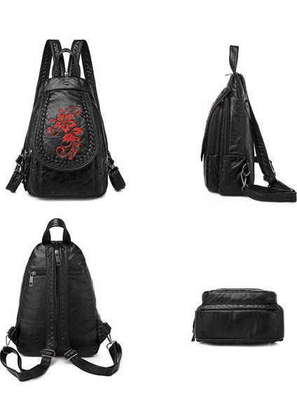 Sırt Çantası Nakış Pu Deri Sırt Çantaları Kadınlar İçin Moda Omuz Çantaları Seyahat Okulu Çantaları (Yurt Dışından) modelleri
