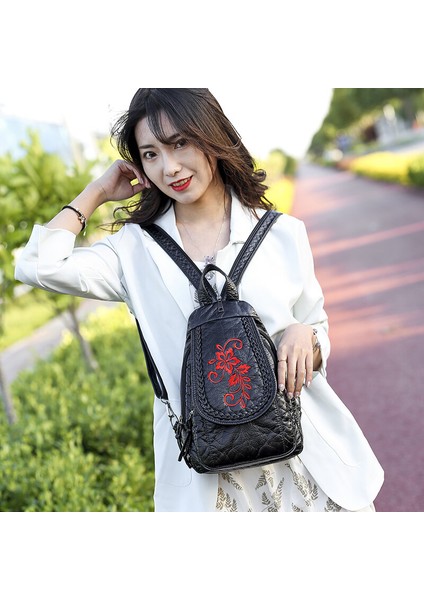 Sırt Çantası Nakış Pu Deri Sırt Çantaları Kadınlar İçin Moda Omuz Çantaları Seyahat Okulu Çantaları (Yurt Dışından) fırsatları