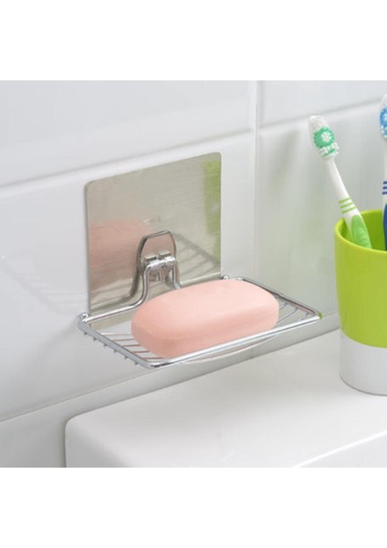 4 Adet / Takım Paslanmaz Çelik Sünger Tutucu Yapışkan Vantuz Depolama Sabun Rafı Güçlü Sabunluk Banyo Mutfak Aksesuarları | Sabunluklar