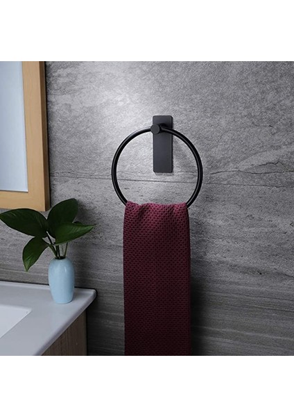 Üst Havlu Yüzük / El Havlu Tutucu Kendinden Yapışkanlı Yuvarlak Havlu Raf El Havlu Bar Banyo, Paslanmaz Çelik | Havlu Yüzükler (Siyah)