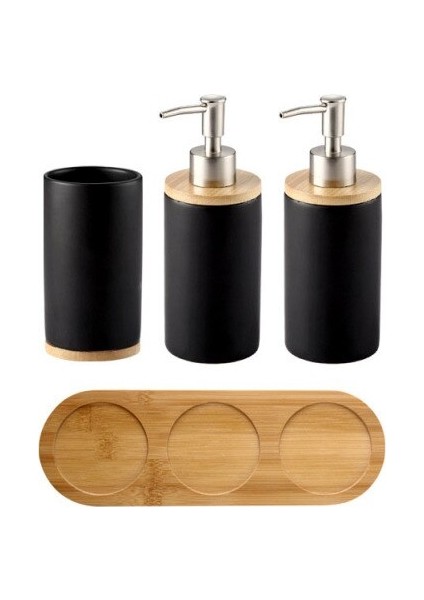 Banyo Seramik Bambootumblers Diş Fırçalama Fincan Banyo Emülsiyon Konteyner Mutfak Sofra Bulaşık Yıkama Sıvı Konteyner | Sabunluklar (Siyah)