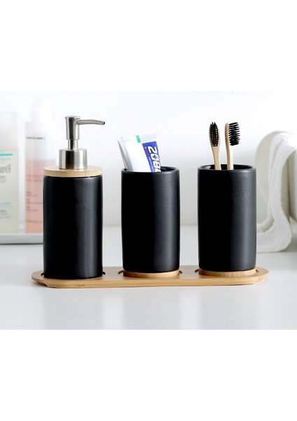 Banyo Seramik Bambootumblers Diş Fırçalama Fincan Banyo Emülsiyon Konteyner Mutfak Sofra Bulaşık Yıkama Sıvı Konteyner | Sabunluklar (Siyah) fiyatları