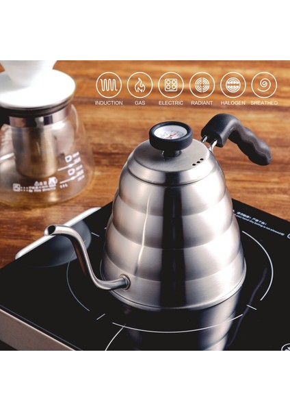 1.2l Paslanmaz Çelik Kahve Su Isıtıcısı Sıcak Sıcaklık, Kahve Dökmek Için Ince Musluğu Çay Tenceresi, Settop Üzerinde Çalışır | Kahve Kapları