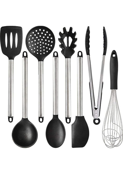 Isıya Dayanıklı Bpa Ücretsiz Silikon Mutfak Eşyaları Set Silikon ve Paslanmaz Çelik Kolu Spatula Mutfak Aletleri | Pişirme Aracı Setleri