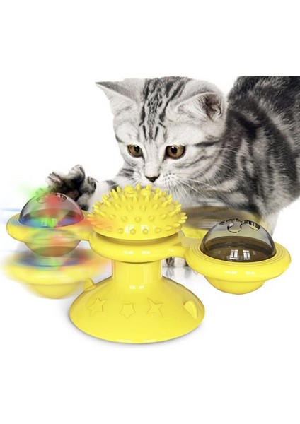Pet Köpek Kedi Oyuncak Döndürmek Fırıldak Diş Fırçası Catnip ile Döner Döner Tüy Alay Tırmanma Gıdıklama Topu Bulmaca Oyuncak Pet Ürünleri | Kedi Oyuncakları (Sarı)