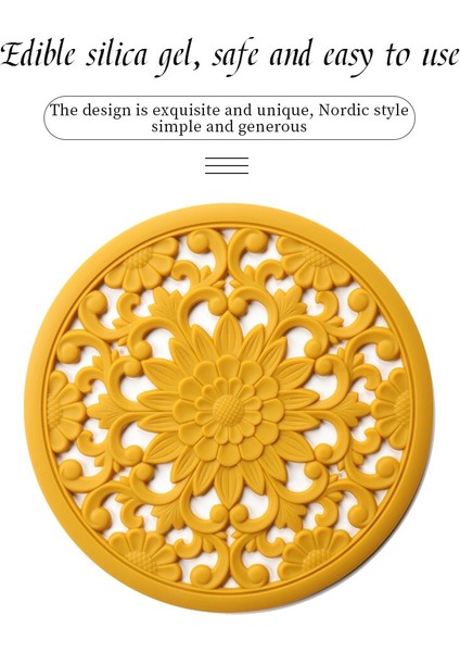 3 Adet Nefis Hollow Oyma Isıya Dayanıklı Yalıtım Placemat Kaymaz Yemek Masası Mat Coaster Set Sofra Ped Mutfak Için | Mats pedler (Sarı)
