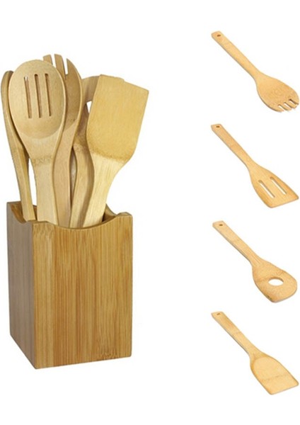 Pişirme Eşyaları Set 6 Parça Bambu Ahşap Kaşık Spatulas Bonus Tencere Için Isıya Dayanıklı Mutfak Aletleri Yapışmaz | Pişirme Aracı Setleri