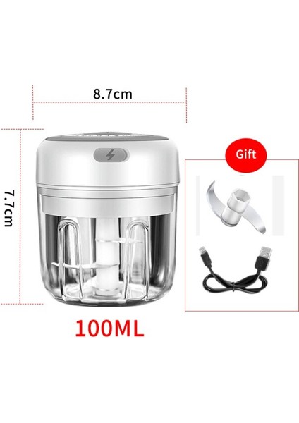Elektrikli Gıda Kırıcı Mini Sarımsak Basın Sarımsak Sebze Kıyıcı Mutfak Ezilmiş Sarımsak Zencefil Ezilmiş Biber (Beyaz, 100ML)