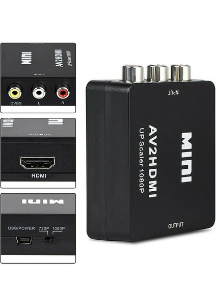 (Siyah) HDMI Av Adaptörü Mini Dönüştürücü Kablosu Cvbs Rca 1080 P Kompozit Video Ses