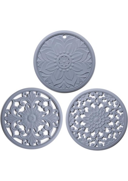 3 Adet / Takım Silikon Trivet Mat Kaymaz Bardaklar Sıcak Pot Tutucu Sıcak Pedleri Masa Mutfak Için Sıcak Pedler Mutfak Aksesuarları | Mats pedler (Gri)