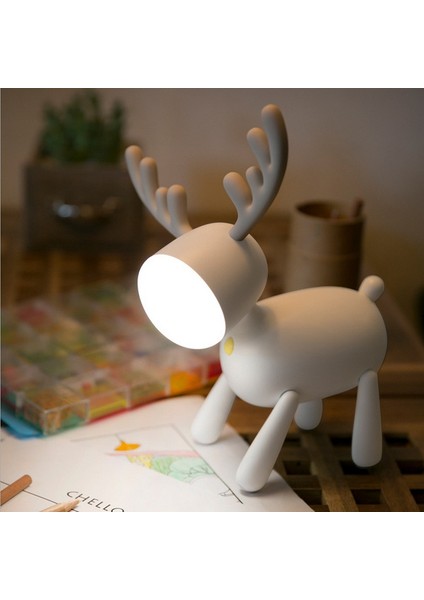 USB Şarj LED Geyik Işık Çocuk Öğrenci Masası Okuma Masa Lambası (Beyaz)
