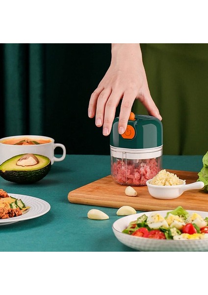Elektrikli Sarımsak Kıyıcı Makinesi, Mini Taşınabilir Gıda Etli Işlemci Blender Soğan Fındısı 100ML Patates Mashers ricers (Yeşil)