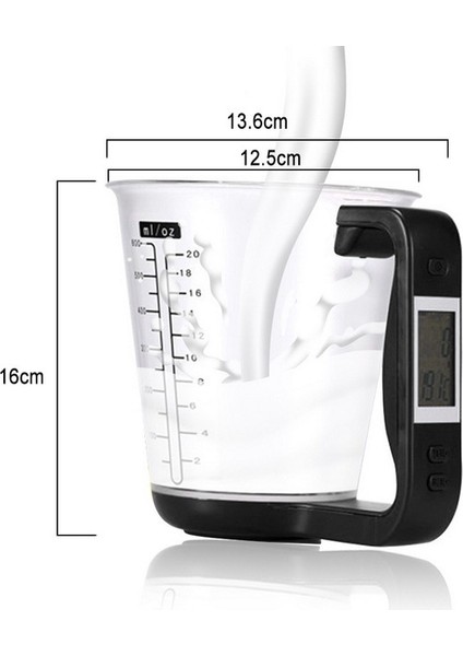 4-In-1 1 kg 600 ml Kapasiteli Ölçüm Fincan Ayrılabilir Mutfak Ölçeği Beher Elektronik Gıda Hacmi Ağırlık Ölçüm Aracı Ünitesi Dönüşüm / Tare Fonksiyonu LCD Ekran (Siyah)