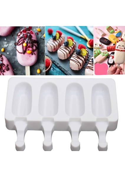 21 cm Silikon Dondurma Kalıp Dıy Ev Yapımı Popsicle Kalıpları Dondurucu Suyu 4 Hücre Büyük Boy Ice Cube Tepsi Popsicle Varil Maker Kalıp | Dondurma Makineleri (Beyaz)