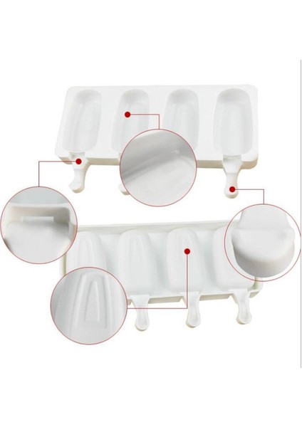 21 cm Silikon Dondurma Kalıp Dıy Ev Yapımı Popsicle Kalıpları Dondurucu Suyu 4 Hücre Büyük Boy Ice Cube Tepsi Popsicle Varil Maker Kalıp | Dondurma Makineleri (Beyaz)