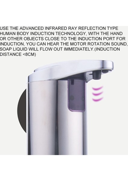 250ML Paslanmaz Çelik Otomatik Sabun Dağıtıcı Kızılötesi Sensör Sabunluk Dokunma Dokunmaz Sanitizer Dispenser Banyo Için | Taşınabilir Sabunluk