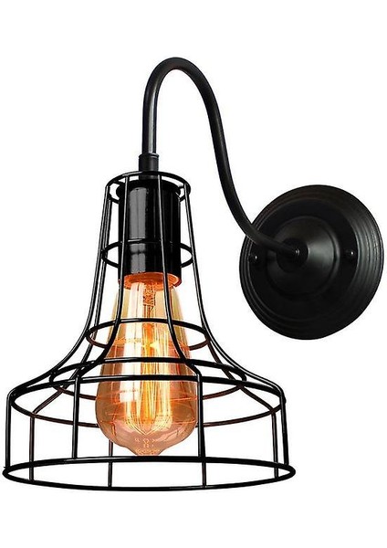 Vintage LED Duvar Işık Retro Loft Endüstriyel Duvar Lambası Siyah E27 Demir Basit Abajur Kafes Bekçi Aplik Kapalı Aydınlatma Armatürü (G)(Yurt Dışından)