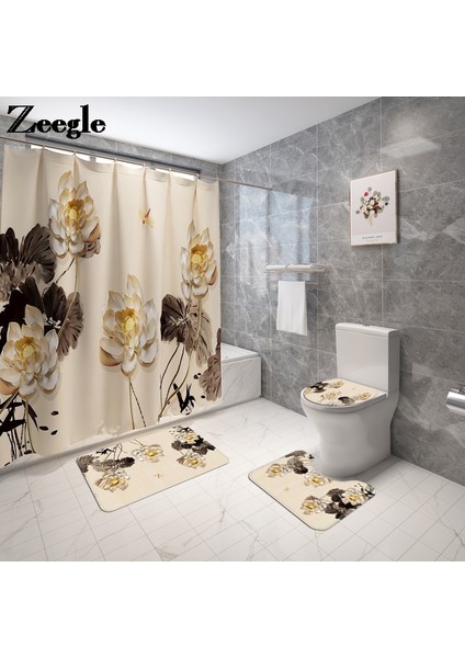 4 Adet Çiçek Banyo Halı Banyo Perde Seti Tuvalet Kilim ve Duş Perdesi Klozet Kapağı Kapak Paspas Banyo Mat Duş Mat | Banyo Paspasları (180 * 180) (Yurt Dışından) fiyatları