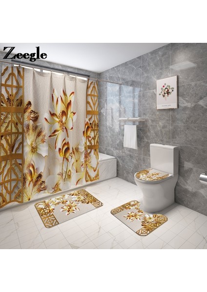 4 Adet Çiçek Banyo Halı Banyo Perde Seti Tuvalet Kilim ve Duş Perdesi Klozet Kapağı Kapak Paspas Banyo Mat Duş Mat | Banyo Paspasları (180 * 180) (Yurt Dışından) fırsatları
