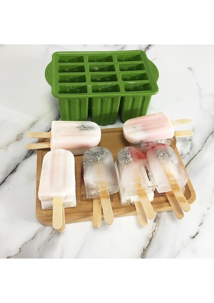 Silikon Buz Popsicle Maker 12 Boşluklar Ev Yapımı Popsicle Kalıpları Şekilleri Buz Küp Tepsisi ile Buz Tepsileri WY527 | Dondurma Küvetleri (Yeşil) fiyatları