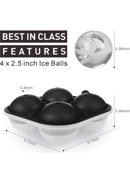 Buz Topu Maker Büyük Küre Kalıp Silikon Buz Küp Tepsileri Viski 2.5 Inç Buz Topu Kalıp Küre Yuvarlak Siyah Kalıp (Siyah) fırsatları