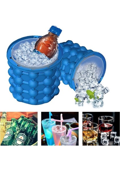 Taşınabilir 2 In 1 Büyük Silikon Buz Kova Kalıp Kapaklı Alan Tasarruflu Küp Maker Araçları Mutfak Parti Barware | Dondurma Makineleri