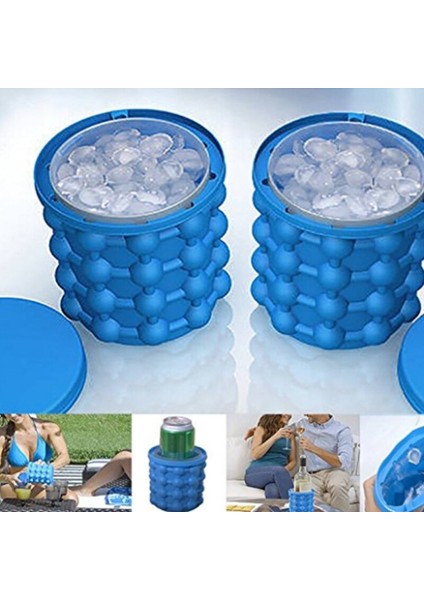 Taşınabilir 2 In 1 Büyük Silikon Buz Kova Kalıp Kapaklı Alan Tasarruflu Küp Maker Araçları Mutfak Parti Barware | Dondurma Makineleri