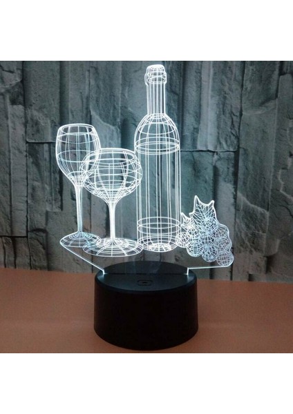7 Renk 3D Kırmızı Şarap LED Gece Lambası Dokunmatik Masa Masası Lambası Yatak Odası Çocuk Odası Hediye