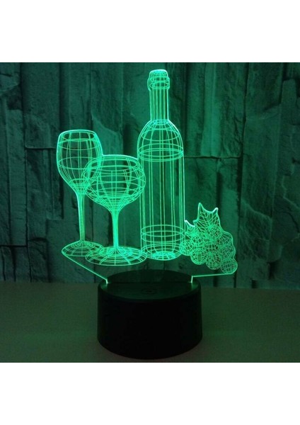 7 Renk 3D Kırmızı Şarap LED Gece Lambası Dokunmatik Masa Masası Lambası Yatak Odası Çocuk Odası Hediye