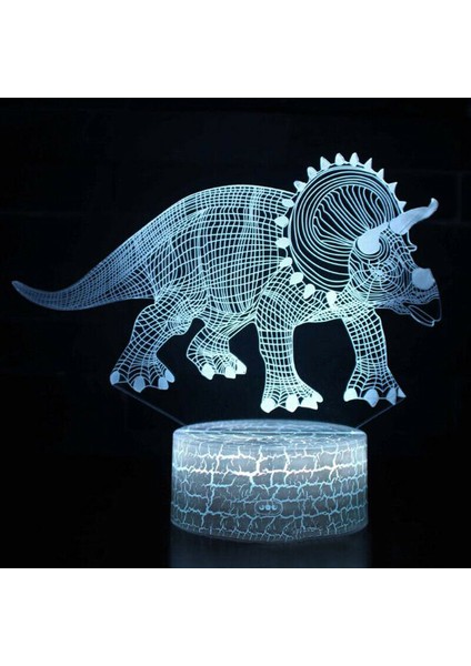 (Triceratops) Çocuklar 3D Büyülü Dinozor Masası Lambası LED Gece Işık Dokunmatik Kontrol Dekor Hediyeler(Yurt Dışından)