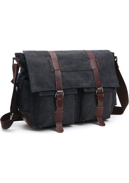 Erkekler Için Pratik Iş Haberci Çanta Öğrenci Tuval Crossbody Omuz Paketi Retro Katı Rahat Ofis Seyahat Çantası (Siyah)