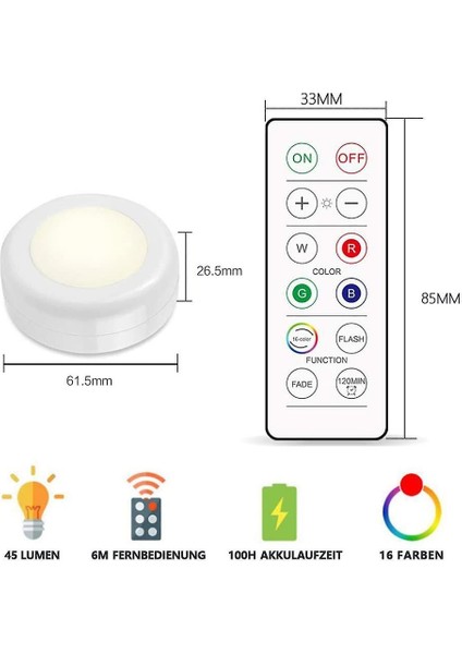 6 Dolap Aydınlatma LED Gece Lambası Uzaktan Kumanda ile LED Gece Lambası Kabine Işıkları Altında Dolap Pille Çalışan Dolap Işık Dolaplar Için Mutfak Yatak Odası Koridor (16 Renkler), (Beyaz)