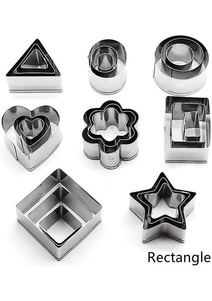 Mini Geometrik Şekilli Kurabiye Bisküvi Kesici Seti 24 Sayım Fırın Metal Kalıpları (Dikdörtgen)