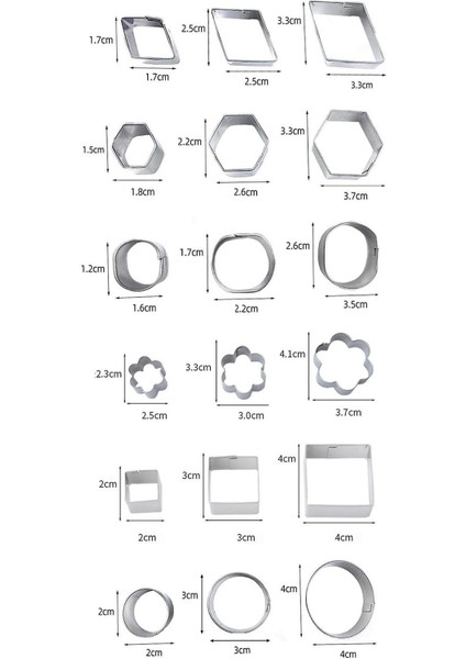 Mini Geometrik Şekilli Kurabiye Bisküvi Kesici Seti 24 Sayım Fırın Metal Kalıpları (Dikdörtgen) fiyatları