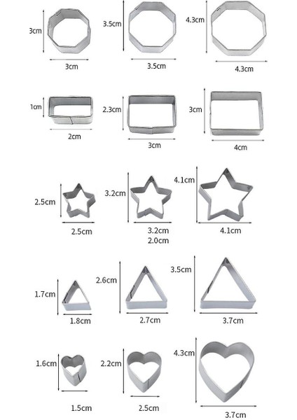Mini Geometrik Şekilli Kurabiye Bisküvi Kesici Seti 24 Sayım Fırın Metal Kalıpları (Dikdörtgen) modelleri
