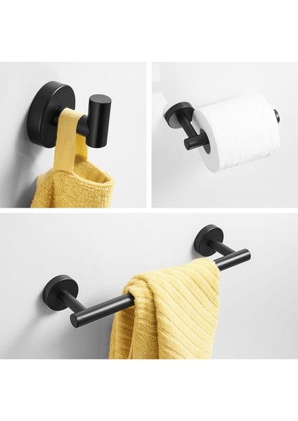 Mat Siyah 3 Parça Set Banyo Aksesuarları 304 Paslanmaz Çelik Duvara Dağı Tuvalet Kağıdı Tutucu Havlu Bar Yüzük Robe Kanca | Banyo Donanım Setleri (Siyah)(Yurt Dışından)