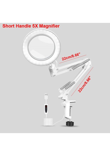 Masa Kelepçesi USB 5x Katlanır Büyüteç Lehimleme Üçüncü El Alet Masa Lambası 3 Renkler LED Işıklı Büyüteç | Büyüteçler