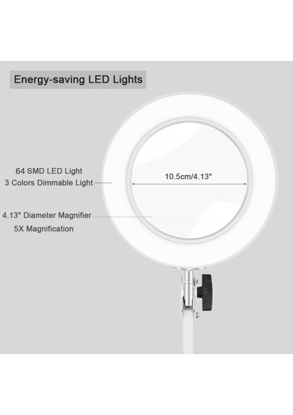 Masa Kelepçesi USB 5x Katlanır Büyüteç Lehimleme Üçüncü El Alet Masa Lambası 3 Renkler LED Işıklı Büyüteç | Büyüteçler