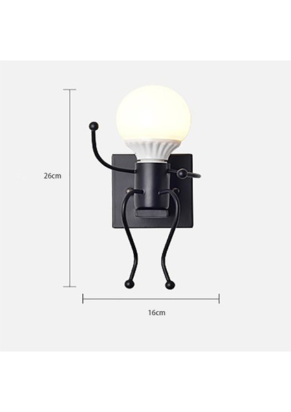 Humanoid Yaratıcı Duvar Işık Kapalı Duvar Lambası Modern Duvar Aplik Işık Sanat Dekor Için Demir E27 Baz Odası Çocuk Odası Mutfak (A)