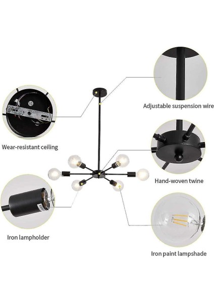 Lambalar Endüstriyel 6- Işık Ch Elier E27 Tavan Lambası Soket Siyah Kolye Işık Uydurma Asılı
