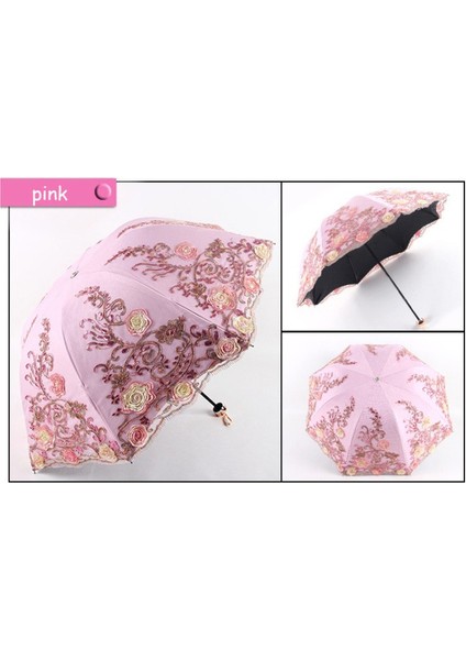Dantel Katlanır Kadın Yağmur Şemsiye Kızlar Şemsiye Etkinlik Düğün Su Geçirmez Anti-Uv Şemsiye Paraguas Guarda Chuva Sombrinha (Pembe) fiyatları